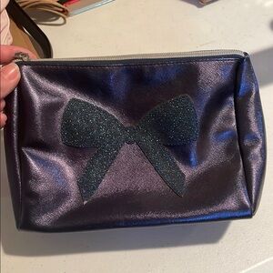 Metallic Bow Blue Makeup Bag